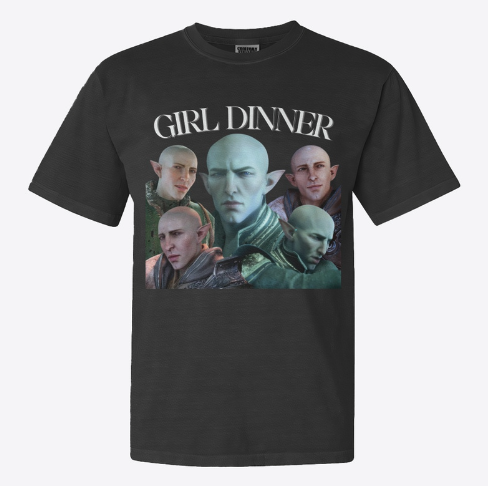 DALorecast's tweet photo. hey all you horny dragon age motherfuckers, we're here with unhinged merch to feed you while we wait for Veilguard. 😈 Girl dinner, boy dinner, and enby dinner options for the Egg, the writer, the scout, and that old man https://t.co/MOyzFOKJqK