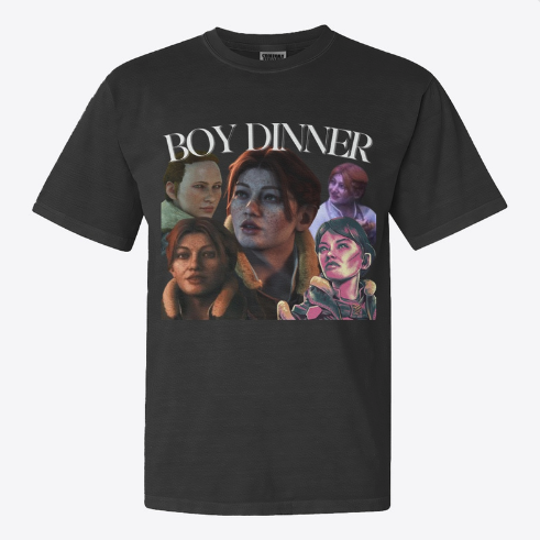 DALorecast's tweet photo. hey all you horny dragon age motherfuckers, we're here with unhinged merch to feed you while we wait for Veilguard. 😈 Girl dinner, boy dinner, and enby dinner options for the Egg, the writer, the scout, and that old man https://t.co/MOyzFOKJqK