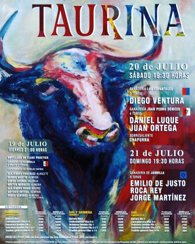 Estos son los carteles de la feria de Santa Ana. El próximo 17 de junio se abren las taquillas de la plaza de toros para renovación de abonos y nuevos abonados hasta el 29 de junio. Desde el 1 de julio se venderán las entradas sueltas.
