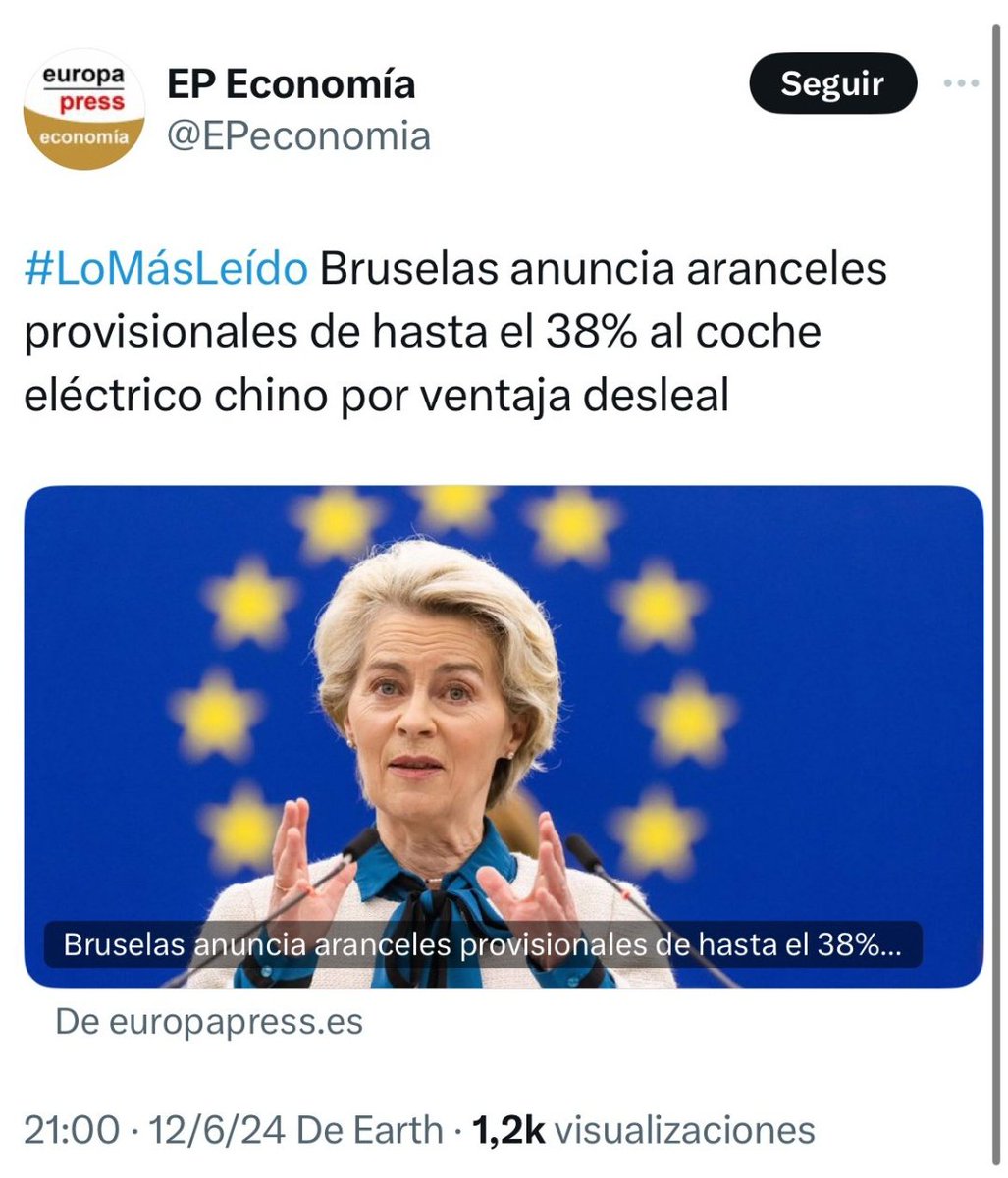 No <a href="/vonderleyen/">Ursula von der Leyen</a>. Desleal es poner arancel al vehículo chino porque perjudica a Alemania y no:

Al tomate marroquí que perjudica al de Almería
Al limón sudáfricano que perjudica al de Málaga
A la fresa marroquí que perjudica a la de Huelva
Al ajo chino que perjudica al de Córdoba