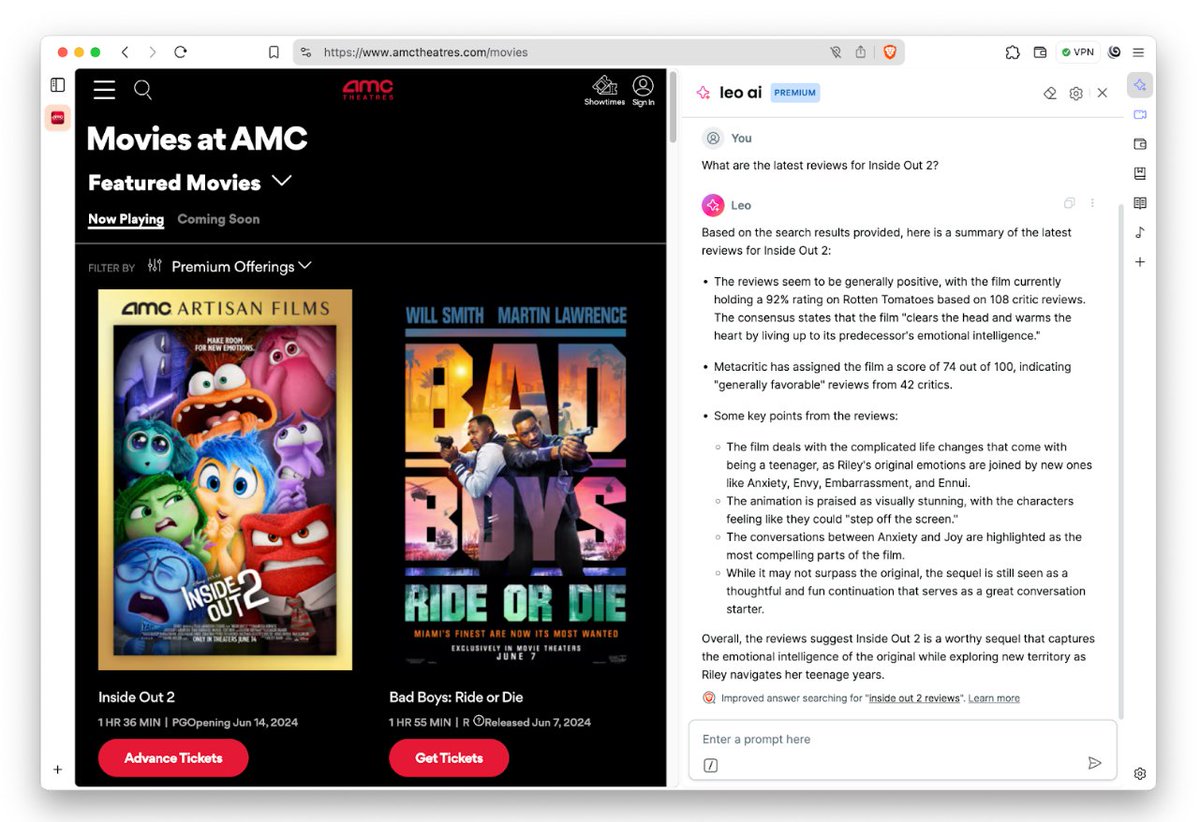 brave's tweet photo. Leo, Brave’s in-browser AI assistant, now uses real-time Brave Search results in its answers!

This helps Leo provide more accurate and up-to-date responses, especially around current events.

Try asking it about the NBA Finals or the stock market! https://t.co/1FRgaGlts8