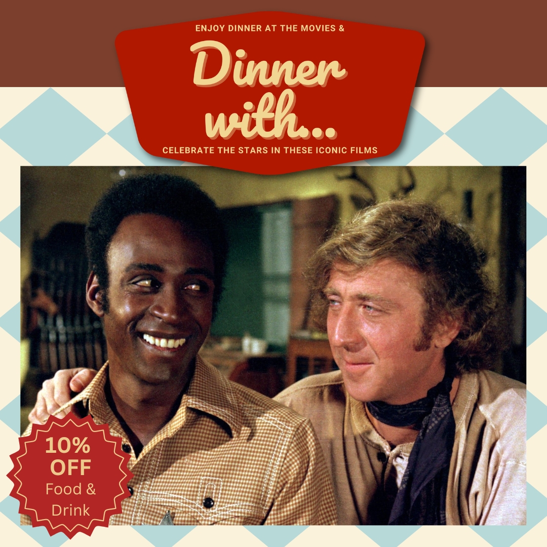 TowerTheatreCA's tweet photo. Daring, provocative, and laugh-out-loud funny, Mel Brooks’ Western spoof BLAZING SADDLES is up next in our #DinnerWith Series! See it here on June 24 & enjoy 10% off your Food & Drink order! https://t.co/X4Pm5dOpR9 https://t.co/9mHVPFzjTn