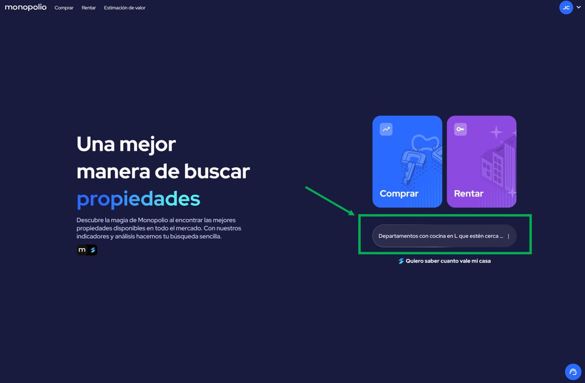 jorgecombe's tweet photo. Lanzamiento de https://t.co/Up48no2Kyj con inteligencia artificial para todos los usuarios para búsquedas en la CDMX (pronto lanzaremos en todo México)

Si quieres ver cómo hacer búsquedas inteligentes con IA, lee las instrucciones de cómo usar Preguntale a Monopolio (PAM):

1. Ingresa a https://t.co/474GFYl2sw
2. Escríbe lo que buscas en el recuadro que marqué en verde
3. Ve los resultados y continúa interactuando con PAM para refinar tu búsqueda o iniciar una nueva

(en el hilo pongo algunas pantallas y búsquedas que yo utilicé)