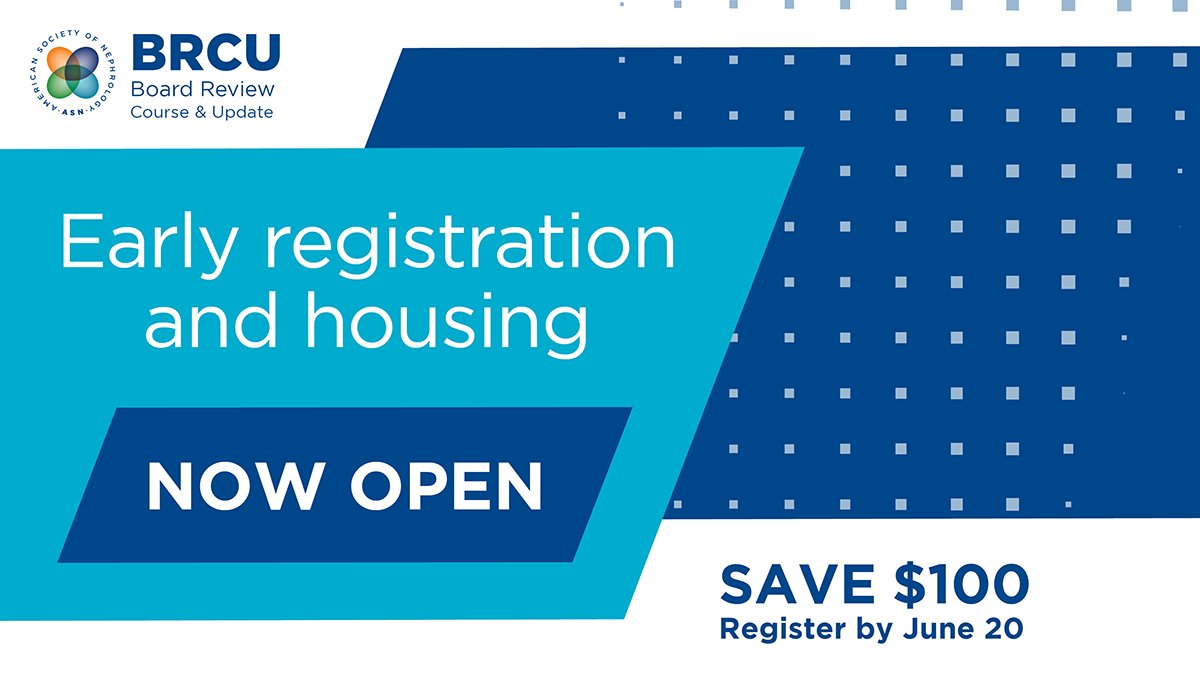 ASNKidney's tweet photo. Time is ticking...

Only one week left to secure early registration rates for BRCU. Register now to save $100 and join ASN in Chicago, IL, in July. In-person registrants receive exclusive take-home flashcards and more.

Face the boards with confidence: https://t.co/uliHuOPAzq https://t.co/8WHIMuKcSI