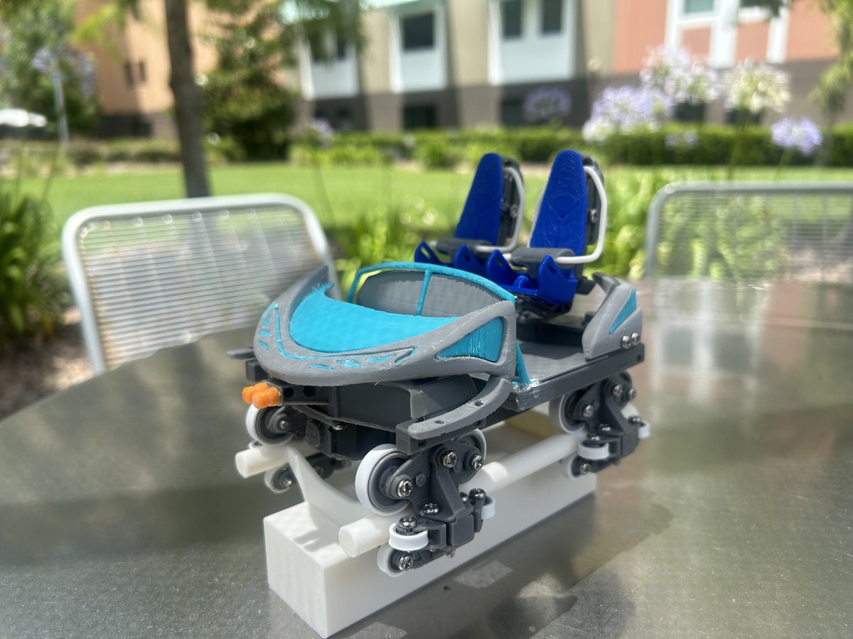 KohlerCoaster's tweet photo. Inspired by Penguin Trek at @SeaWorld, I 3D printed and assembled this B&amp;M Family model at 1:15 scale!   This print is about 6 inches (15cm) long, 4 inches (10cm) wide and 6 inches (15cm) tall, with 6 different colors of filament and over 100 printed parts. https://t.co/mY64v6Zml1
