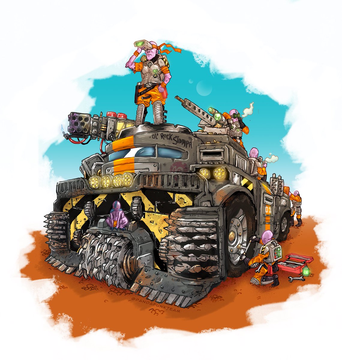 A RockGrinder crew has a moment of calm in the desert while repairs are made and cargo stowed!
-
#warhammer40k #warhammerart #warhammercommunity
