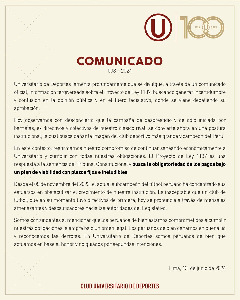 Universitario's tweet image. 📃 Comunicado a la opinión pública