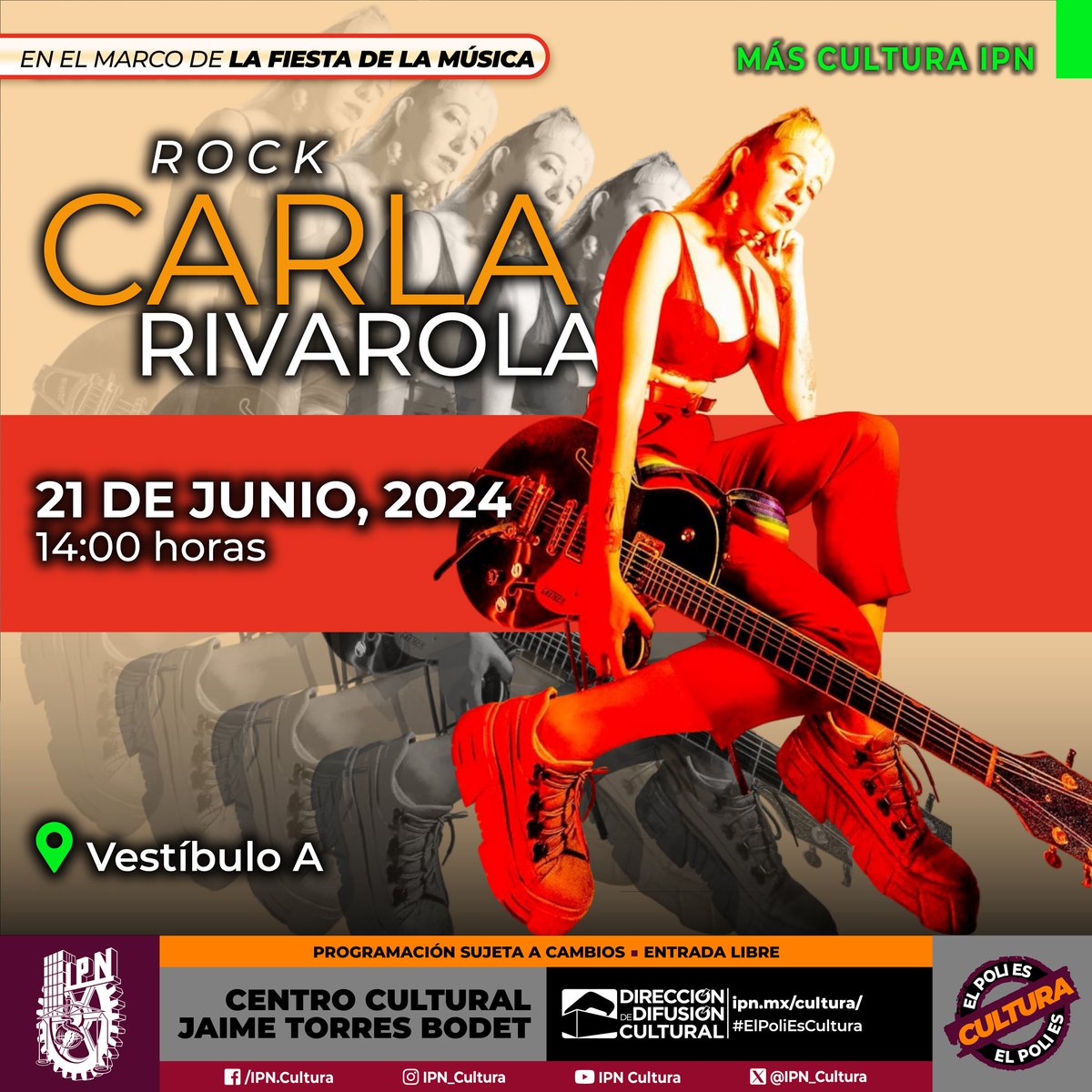 IPN_Cultura's tweet photo. #MásCulturaIPN Junio 2024. @lacarlarivarola. Shoegaze Post-Punk. En el marco de #LaFiestaDeLaMúsica2024. https://t.co/blM5NK4lWN

📅 Viernes 21 de junio. ⏰ 14:00 horas.📍Vestíbulo "A", #CCJTB. 🎟️ #EntradaLibre (Sin Registro Previo).

#ElPoliEsCultura. https://t.co/ZKt17ZJoLo