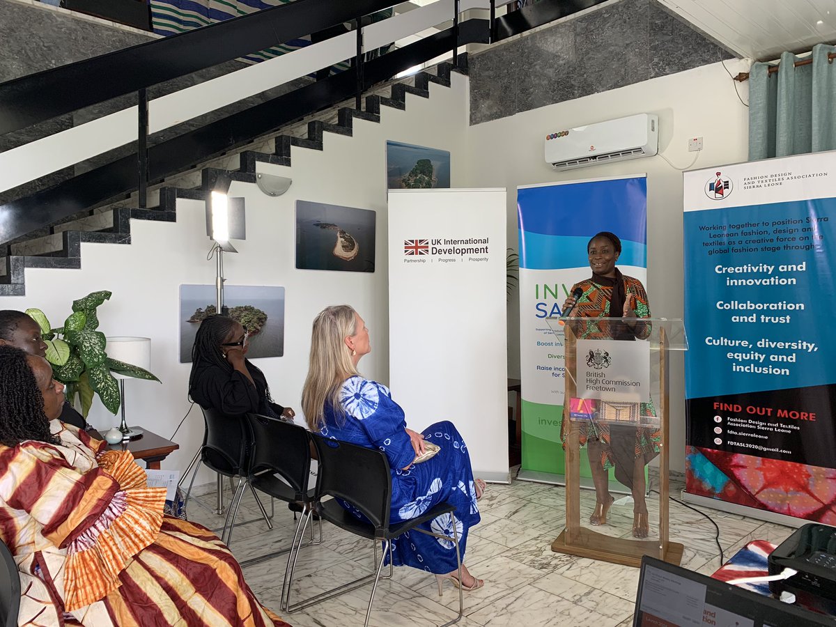 UKinSierraLeone's tweet photo. Excited to support the launch of the Fashion, Design &amp; Textiles Association in Sierra Leone! 
A testament to the growing creative &amp; economic significance of the industry. With @InvestSalone, we're fostering innovation &amp; growth. Let's celebrate 🇸🇱‘s  vibrant creative landscape!🎉 https://t.co/iKqTHfi5Ho