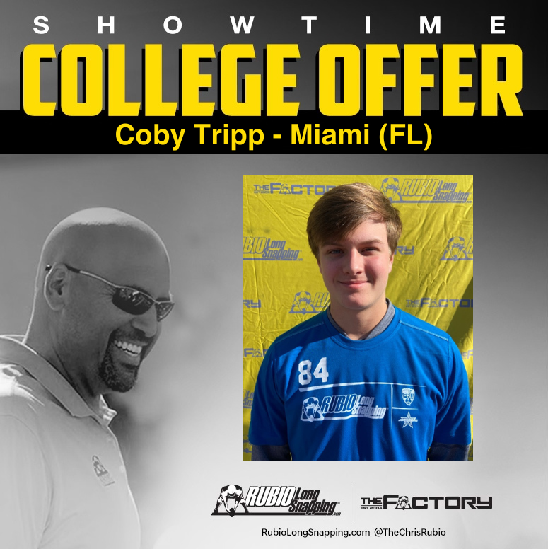 SHOWTIME!!!

Rubio Long Snapper &amp; TOP 12 Camp Invitee Coby Tripp (MI, 2025) has picked up an offer to...

rubiolongsnapping.com/player-ranking…

#RubioFamily | #ToeTheLine