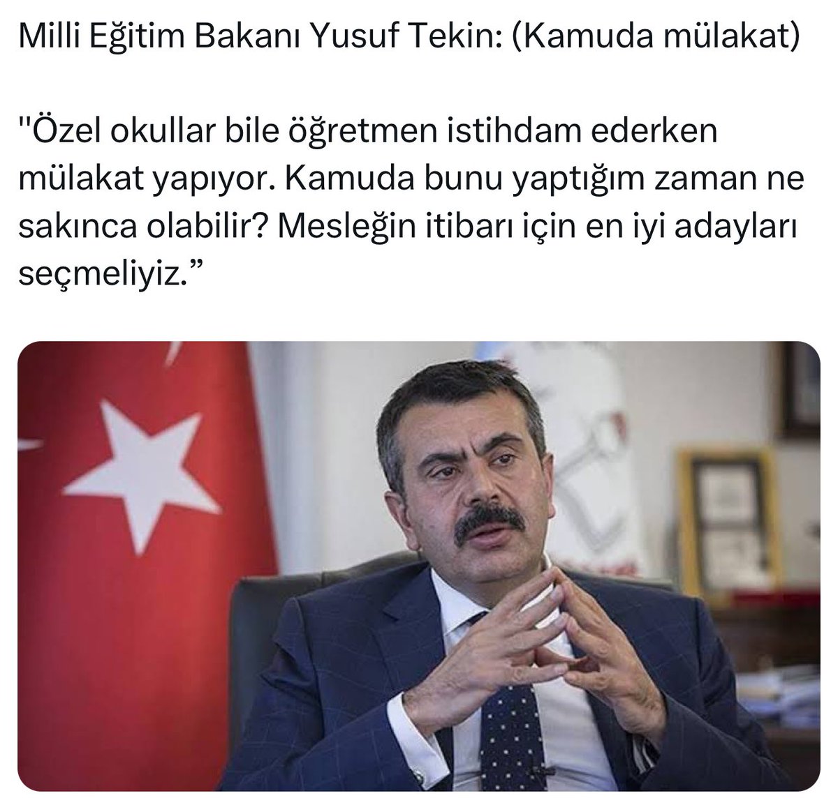 Peki öğretmenlikle alakası olmayan 2 yıllık üniversite mezunlarını ücretli öğretmen olarak çalıştırırken Mülakat yapıyor musunuz sayın Bakanım <a href="/Yusuf__Tekin/">Yusuf Tekin</a> ?