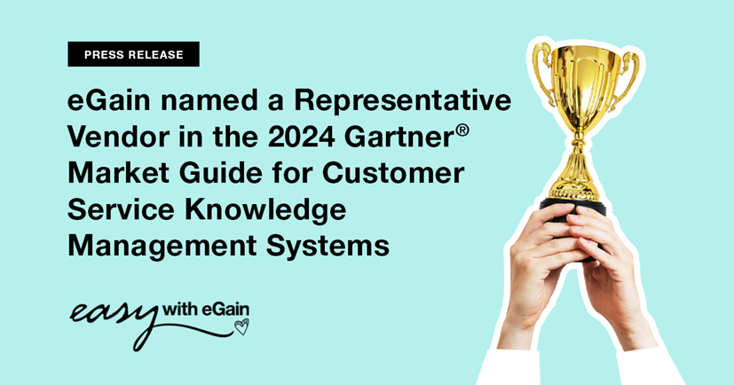 📣 Hot off the press! 🚀 

eGain Corporation is named as a representative vendor in the 2024 Gartner Market Guide for Customer Service Knowledge Management Systems! 🎉 

View the report today: lnkd.in/gUqEJB7S

Contact us today and gain the edge with top-rated knowledge!