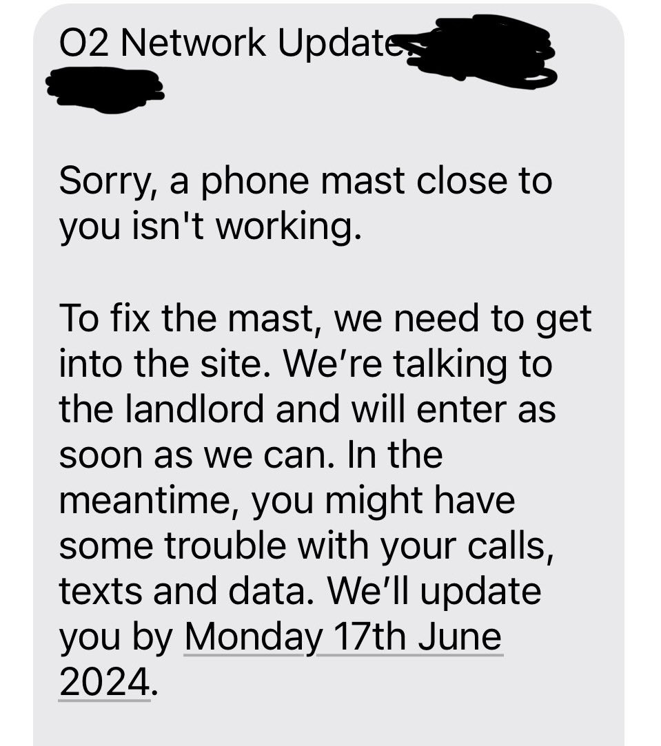 One week into a Phone Mast outage across Histon &amp; Impington and it’s frustrating to see O2 have not got onto the site to look at it. 

Mobile phones have become an essential part of our lives, it’s not acceptable when a phone mast goes down for a lack of explanation…