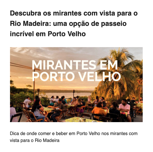 canalsictv's tweet photo. Descubra os mirantes com vista para o Rio Madeira: uma opção de passeio incrível em Porto Velho.

https://t.co/F3vueEeeLe https://t.co/mV18Zjv3RM