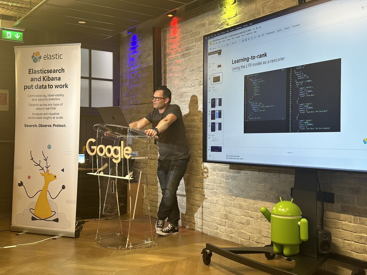 ElasticFR's tweet image. Et @afoucret nous a présenté le sujet sur lequel il bosse depuis plusieurs mois : #LTR #LearnToRank dans #Elasticsearch. Une vidéo à revoir bientôt 😊