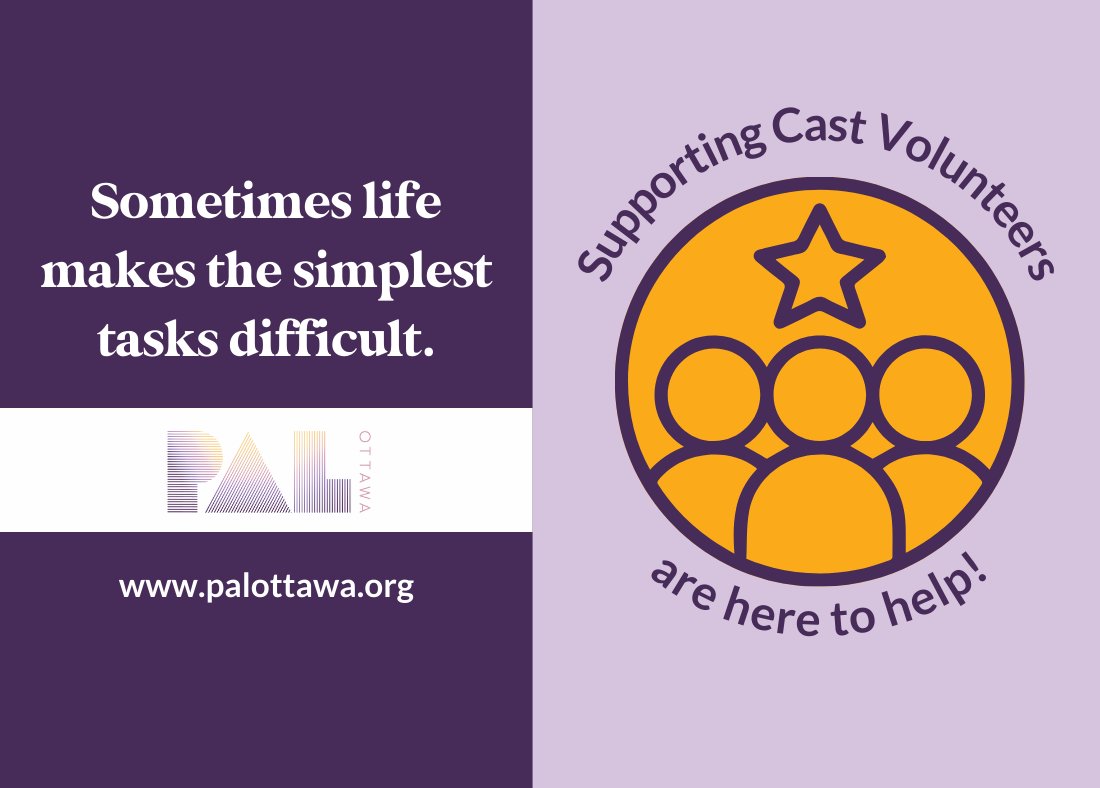 PAL Ottawa’s Supporting Cast program proudly supports senior artists and arts workers who are in need. From transportation to help with grocery shopping, wellness checks, and more, Supporting Cast volunteers are here to help. For more information, visit palottawa.org.