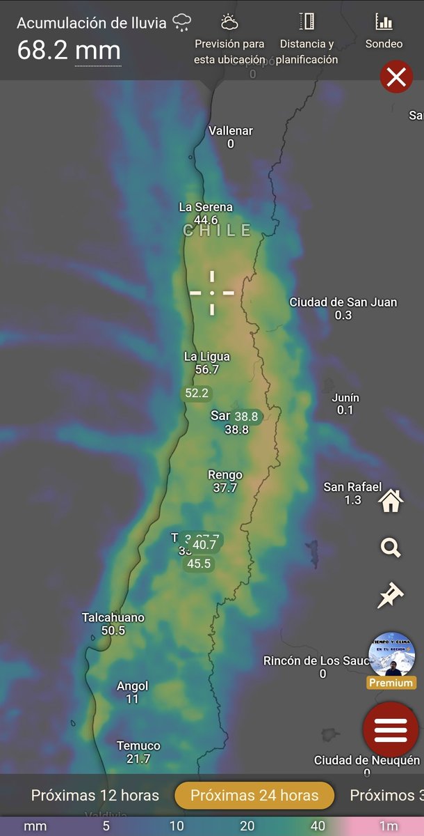 EdoWeatherman's tweet photo. Próximas 24 horas.

Mucho cuidado con decir que lo peor ya pasó, el modelo europeo proyecta pulsos importantes de lluvia entre región de Coquimbo y Biobío, esto por la gran inestabilidad que aún queda en el océano. Se ven sectores donde pueden caer otros 30-60 mm. 

Mañana declina todo, pero el lunes un nuevo evento de lluvia llega a la zona central - sur y no será el único de la próxima semana. Pronto detalles.