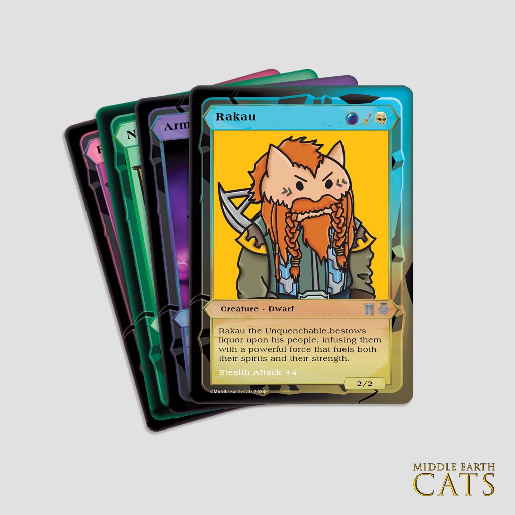 MiddleEarthCats's tweet photo. Join the @MiddleEarthCats Fellowship and experience the very first NFT lore based fantasy card game in Web3! βοΈ
Made in New Zealand
#MECTG https://t.co/56ZPoLVMXC