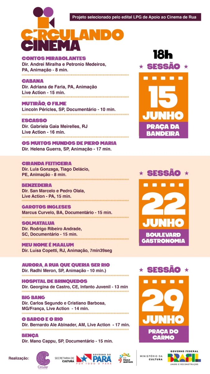 circularbelem's tweet photo. Cinema na praça de graça! 
O Circulando Cinema vai ocupar o Centro Histórico de Belém, vem! 

#belemdopara #circulandocinema #sercircular https://t.co/KoxutVytNT