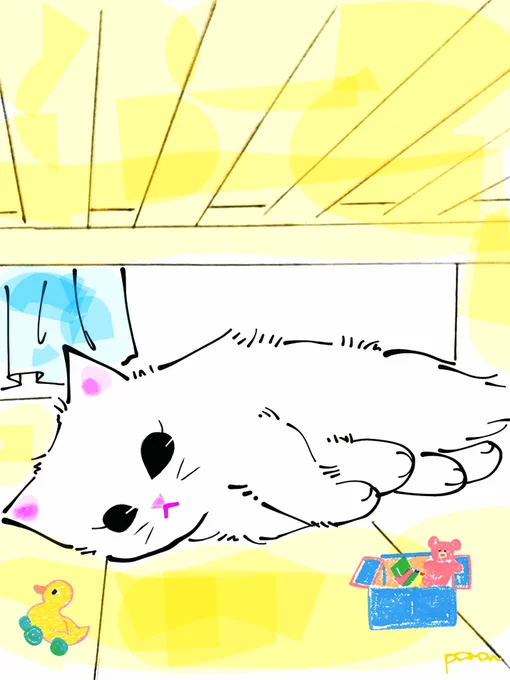 おはよー🪅🍒
あっ、こんにゃトコにいた～😻ネコ🐈🎶
#イラスト #ネコ 
