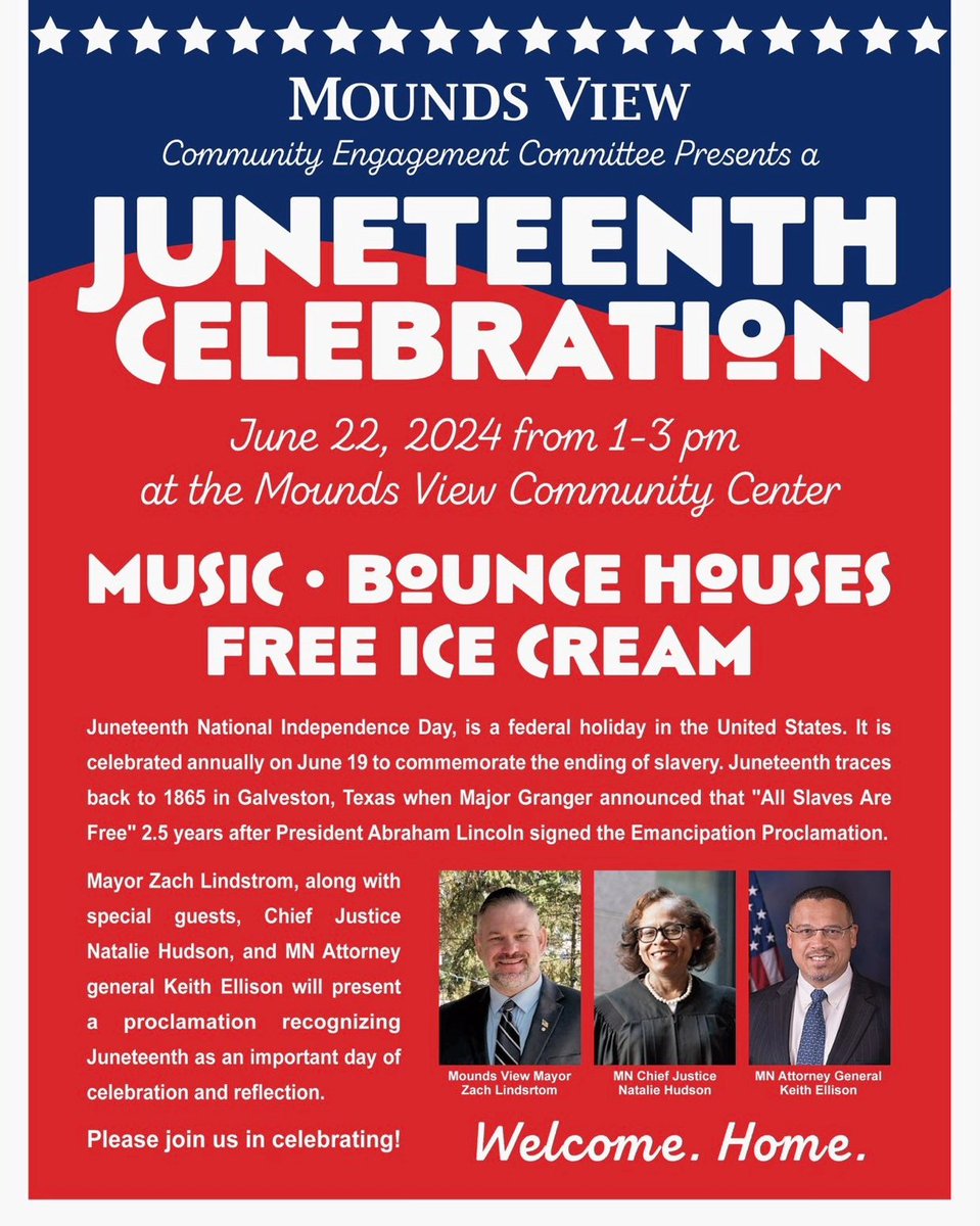 MoundsViewMayor's tweet image. Please come check out our event in Mounds View at the Community Center June 22nd from 1-3pm. We have 1800 Blue Bunny Ice Cream Cones and Freeze Pops and some bounce houses.  This is a family friendly all ages event. Join Us!

#Juneteenth #Minnesota #moundsview