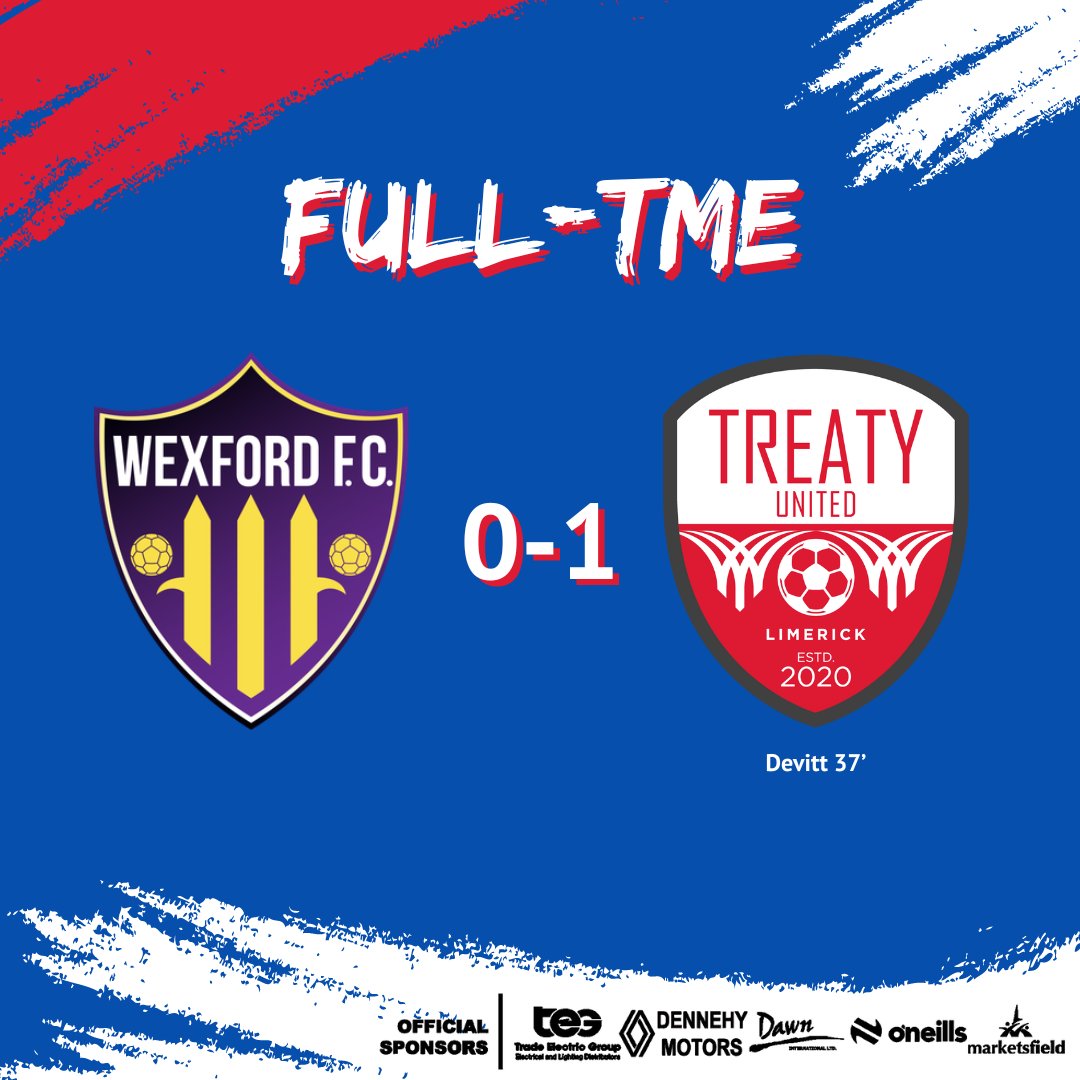 𝗙𝘂𝗹𝗹-𝗧𝗶𝗺𝗲!
Wexford FC 0-1 Treaty United

Lee Devitt's first half strike gives us a big three points!

Thank you to all who travelled in support and safe home 🫡