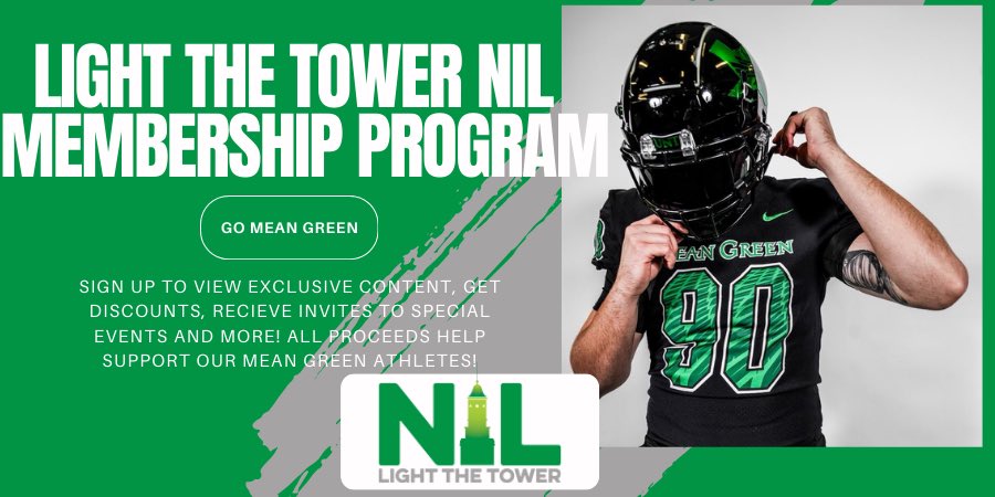 Mean Green Nation! Be sure to sign up for the <a href="/LTTNIL/">Light The Tower</a> membership program to see all the BTS of being a UNT athlete, exclusive offers/invites, and so much more! All proceeds directly benefit me and my teammates! #GoMeanGreen 
thelinku.com/donate/univers… (thelinku.com/donate/univers…)