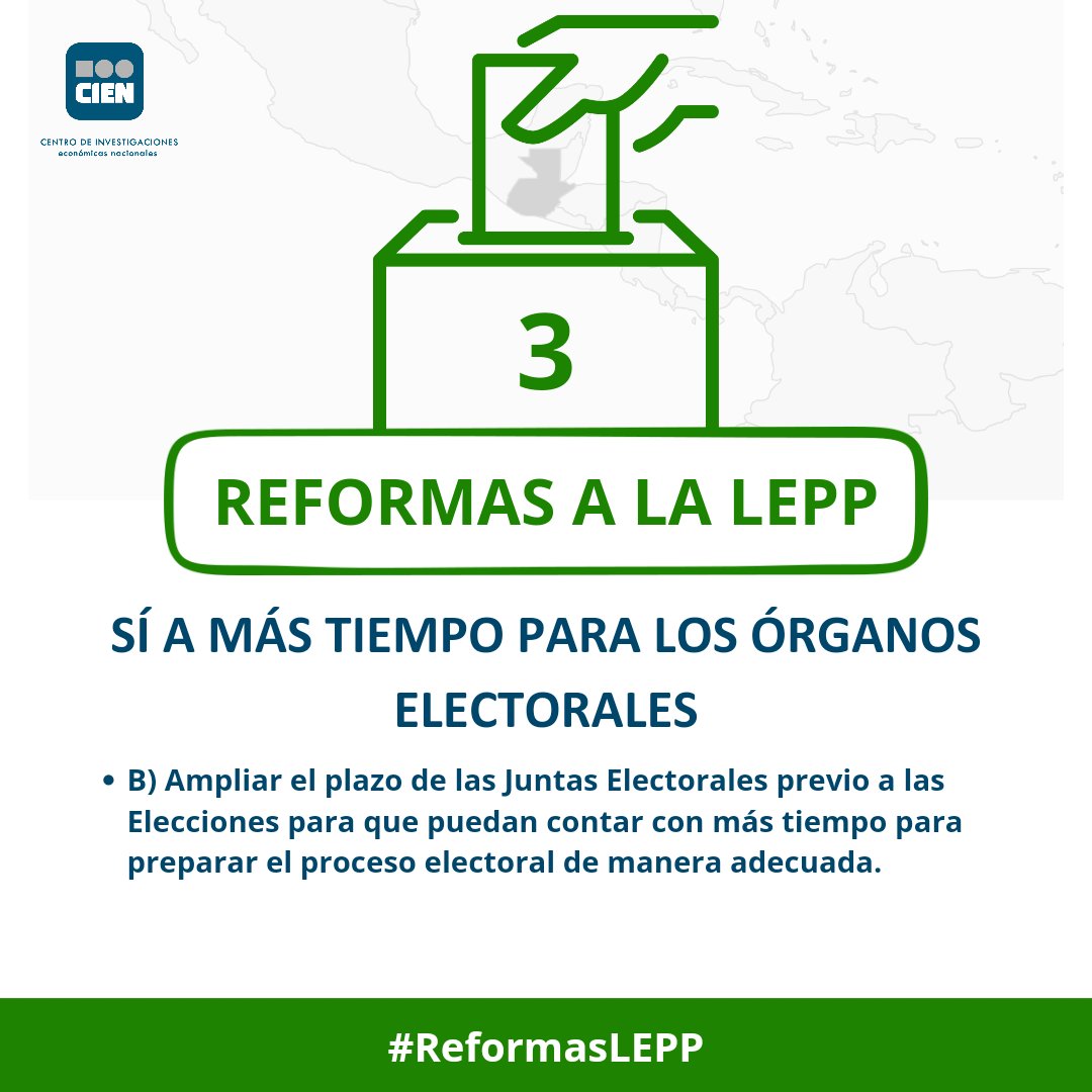 CIENgt's tweet image. 🇬🇹 Sí a más tiempo para los Órganos Electorales:
A) Juntas Receptoras de Votos
B) Juntas Electorales
C) Comités Cívicos
#ReformasLEPP | #DesarrolloGT