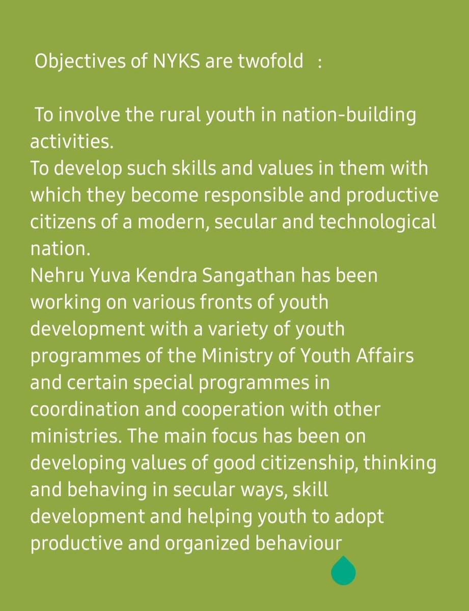 Networks of volunteers.
Opportunities of participation in fundamental democratic practices of polity and development; and,
Instruments of empowerment of youth like skill generation, awareness creation about health, life skills, and self-employment
<a href="/narendramodi/">Narendra Modi</a> 
@furthernce