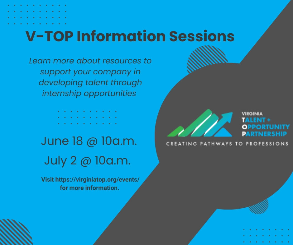 V-TOP has two upcoming information sessions where you can learn more about the staffing agency services and matching funds program for small and mid-size employers. We hope you'll mark your calendar and attend one of these virtual events!