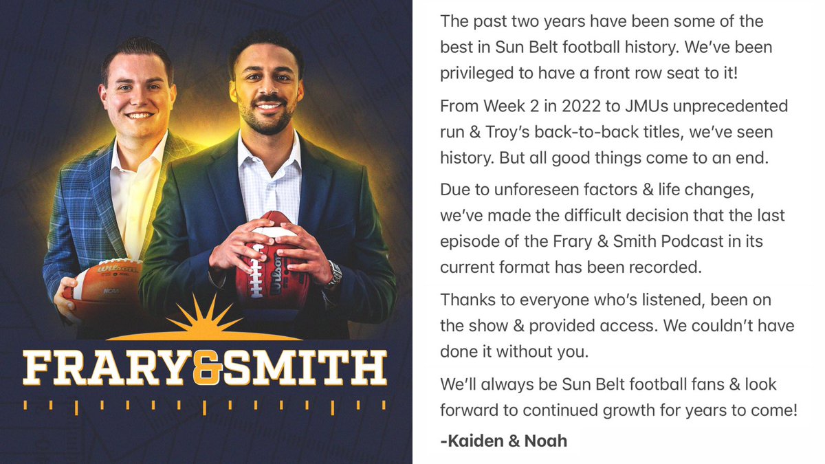 FraryandSmith's tweet image. 𝗧𝗛𝗔𝗡𝗞 𝗬𝗢𝗨

Sun Belt Nation, it’s been a wild ride! 🗣️

That’s goodbye for now, we’ll talk to you again soon!