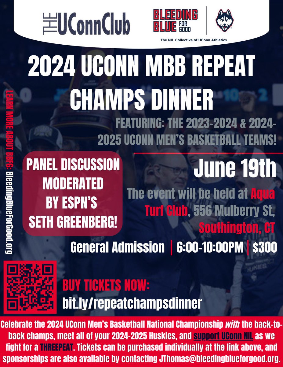 TheUConnClub's tweet photo. Come enjoy an evening with the back-to-back National Champion UConn Men’s Basketball team as we relive and celebrate their journey to the top once again on June 19! Sign up at:
https://t.co/3Hbk9PcnDO https://t.co/F64kwLaIxP