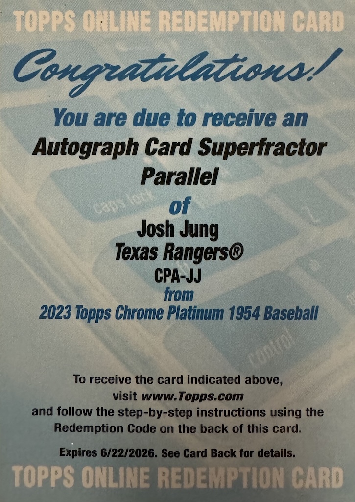 MVPSportsCardz's tweet photo. Sweet! Rich just pulled Josh Jung Auto Superfractor 1/1 out of his 2023 Topps Chrome Platinum Box @MVPSportsCardz
#whodoyoucollect #thehobby #sportscards #tradingcards #MLB #baseball #sports #cards #cardcollector #sportscard #topps #letitrip https://t.co/XVyxJZYeDe