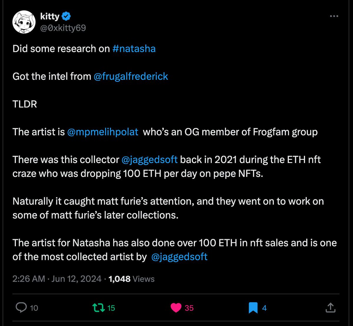 <a href="/Poe_Ether/">POΞ (🍕)</a> <a href="/leap_xyz/">Leap</a> Back to real artists launching tokens.
#Natasha at 800k. Easy send beyond 10 mil 🚀C8T9UwQRazNYgrsM5iBR8G1aSkLempFYQNPXmGgSpump