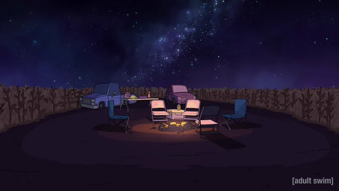 Designed the cornfield for S2 ep 6 of Smiling Friends. I THINK the night color pass were mine but the sunset drive was color passed by someone else! 