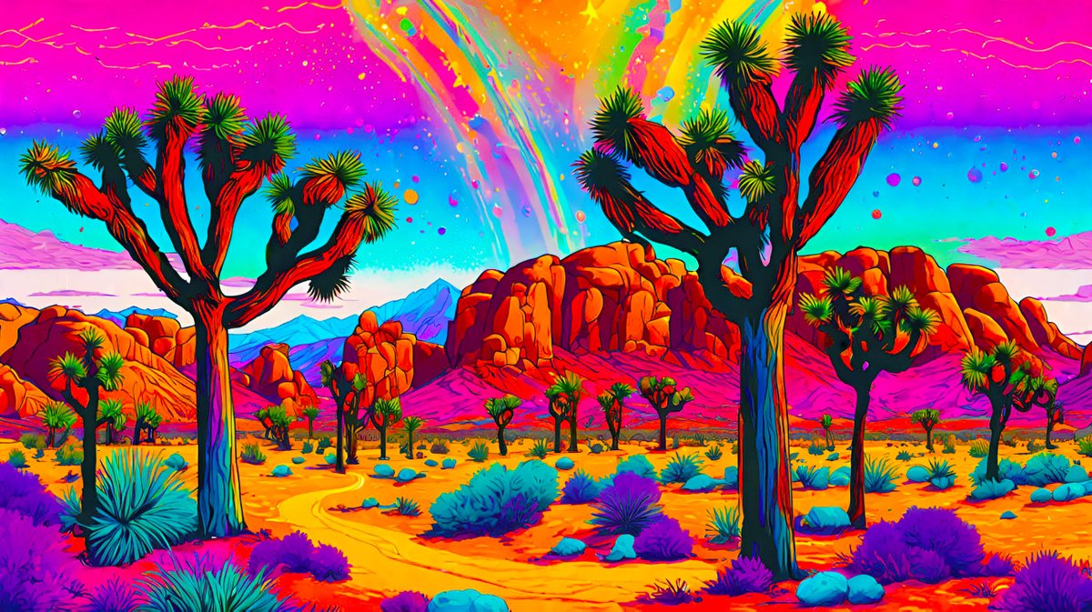 RainbowCowboyJT's tweet photo. GA my friends! What's everyone working on today?
'5K:44 am' - a generative dreamscape by RainbowCowboyJT. mojave desert. received at
5K:44 am. dimensional. joshua tree, california. believe.
#nft #nftart #dam #damzine #rainbowcowboyjt #joshuatreenationalpark #color #rainbow https://t.co/H7RewLq1EV
