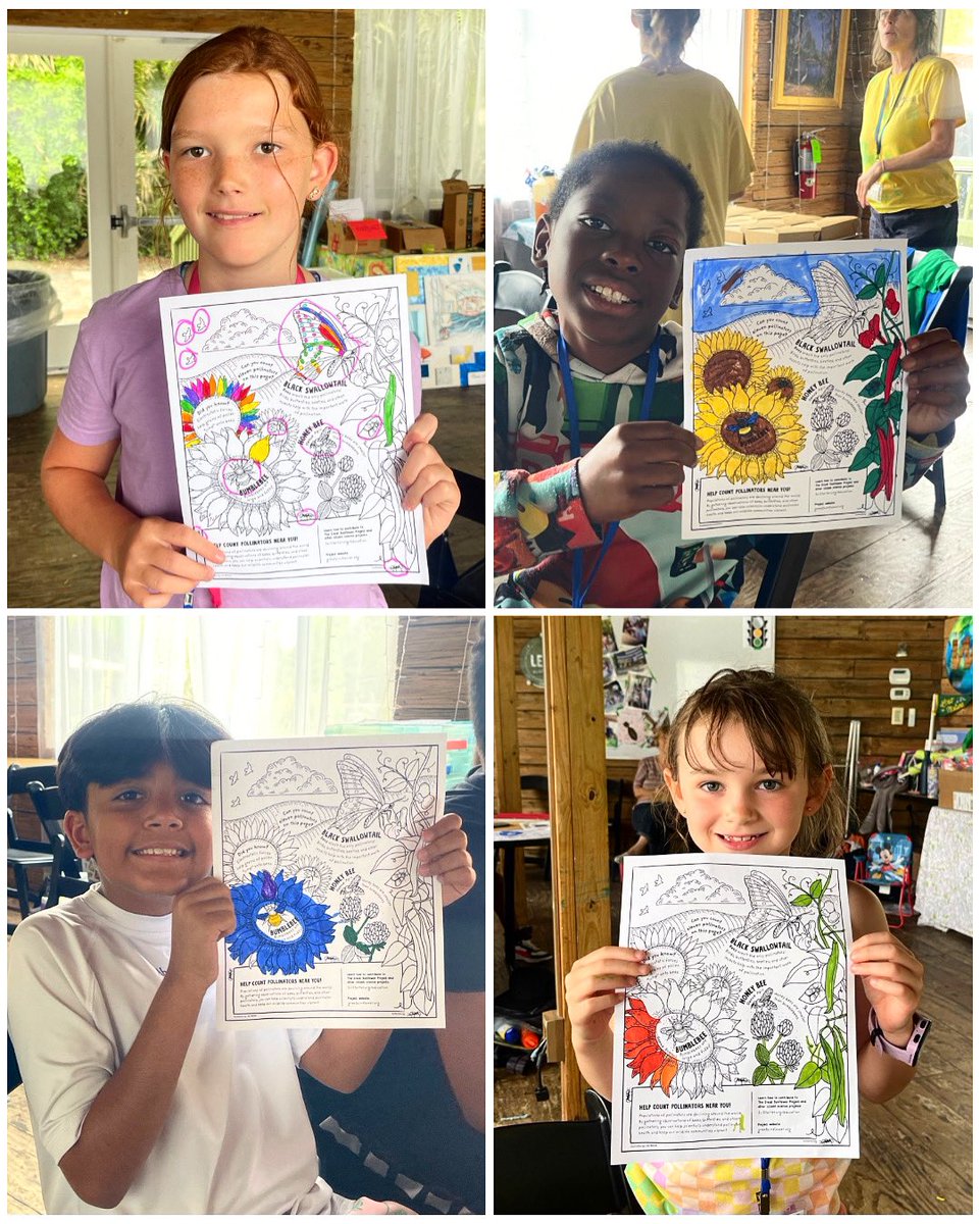 SciStarter's tweet photo. Pollinators: they’re not just bees and butterflies! 🐝🦋 Did you know that bats and birds can be pollinators, and that pollinators are responsible for every third bite of food we eat?
Today, young citizen scientists at @WekivaIsland’s #IdeaBar camp investigated the pollinators around them with the @GreatSunflower project.
The campers picked a flowering plant (mostly Chinese hibiscus plants today!), observed the number of pollinators that visited, and then submitted their data to help researchers understand if pollinators in the Wekiva area are doing well, or if they might need some help!
As you can see, our intrepid citizen scientists also deepened their engagement with pollinators through SciStarter’s free educational resources — a great fit for groups young and old, in all communities — merging science with art with a pollinator coloring sheet!
Explore these resources with your community: https://t.co/Q65GdHOBCL