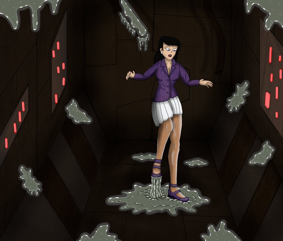 HotDog32118923's tweet photo. Here is my most recent commission, Lois Lane is stuck in some very sticky slime while exploring a crashed spaceship.

#stuckfetish
#粘着拘束 https://t.co/NyOgQKX0rP