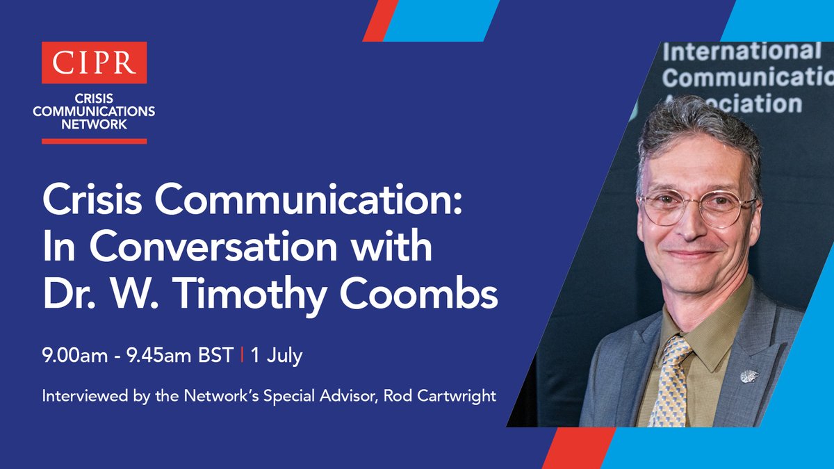 CIPR Crisis Comms (@ciprcrisiscomm) on Twitter photo Join us for a stimulating conversation with Crisis Comms specialist, Dr Timothy Coombs. <a href="/RodCartwright/">Rod Cartwright</a> will be chatting with him about his latest work and how it applies to the changing context around crisis comms, particularly the role of AI.
Register: cipr.co.uk/CIPR/Events/Ev… Join us for a stimulating conversation with Crisis Comms specialist, Dr Timothy Coombs. <a href="/RodCartwright/">Rod Cartwright</a> will be chatting with him about his latest work and how it applies to the changing context around crisis comms, particularly the role of AI.
Register: cipr.co.uk/CIPR/Events/Ev…