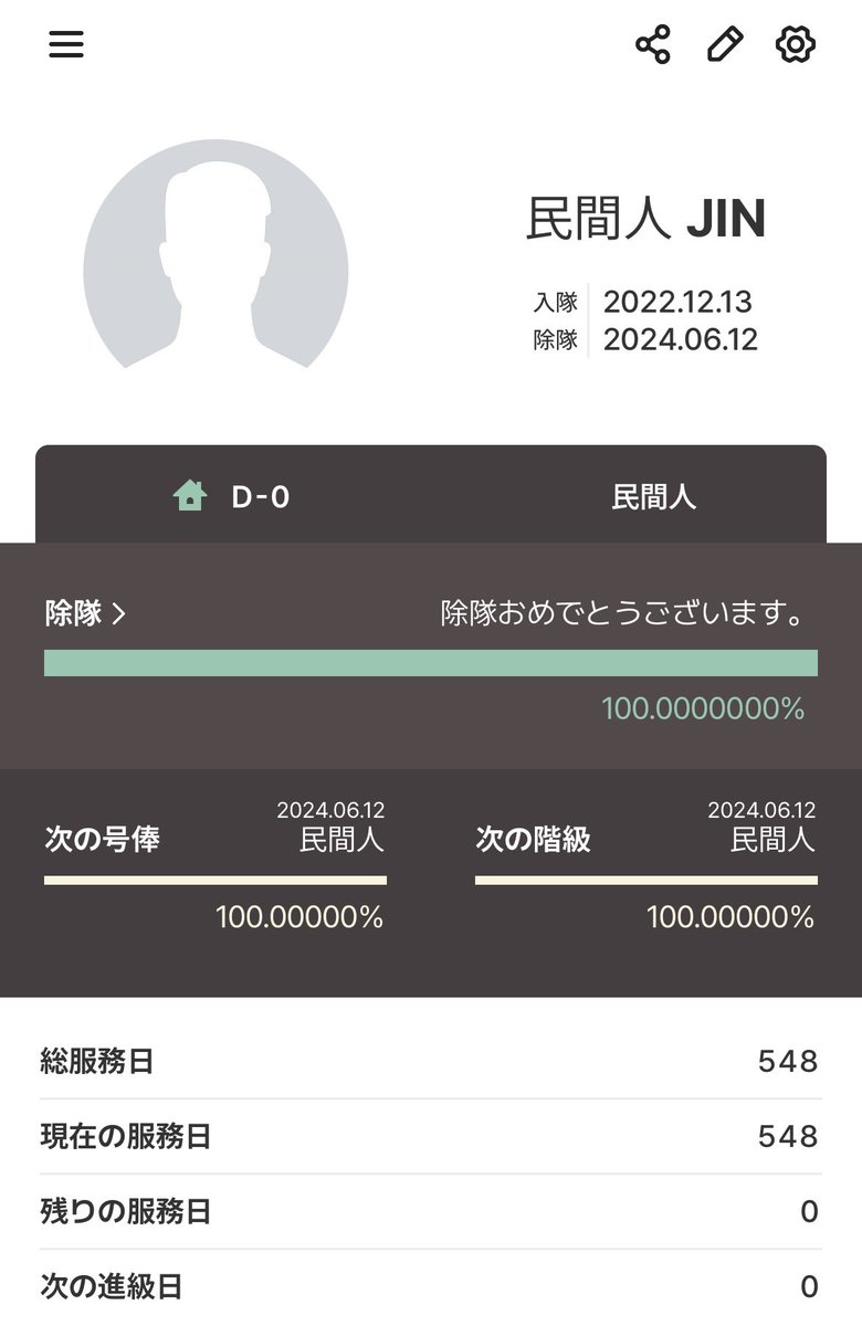laugh2022smiley's tweet photo. とうとうこの日が来たね☺️
ジンくんもうすぐおかえりなさい♡
表記が民間人になってた...🥹
#WelcombackJIN https://t.co/biOapMoUu2