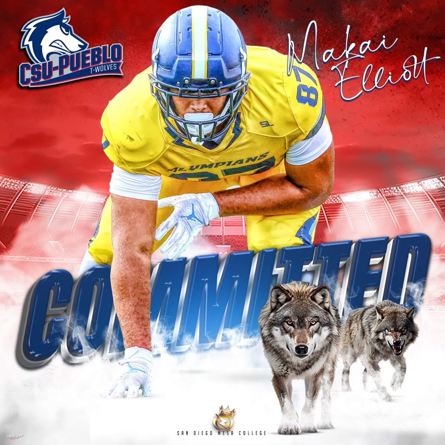 OLYMPIANS (@sdmesafootball) on Twitter photo Congratulations to Olympian TE <a href="/87MakaiE/">Makai Elliott</a> on his commitment to <a href="/CSUPFootball/">CSU Pueblo Football</a>
#GettinPlayersOut
<a href="/BallCoachGW/">Gary Watkins Jr</a> <a href="/PrezHands/">Ashanti Hands, Ed.D.</a> <a href="/scfafootball/">Southern California Football Association</a> <a href="/HenryFootballSD/">Henry Football</a>
<a href="/EC_Preps_SD/">EC Preps</a> <a href="/CoachChevSD/">Coach Chevalier</a> <a href="/PeoplsProfessor/">Shawn Pomatto M.S., M.Ed.</a>
📸<a href="/Nicole2Noel/">Nicole Noel Photography LLC</a> 💻 <a href="/SwagLabGD/">Dan Ruiz - Swag Lab - Graphic Design</a> Congratulations to Olympian TE <a href="/87MakaiE/">Makai Elliott</a> on his commitment to <a href="/CSUPFootball/">CSU Pueblo Football</a>
#GettinPlayersOut
<a href="/BallCoachGW/">Gary Watkins Jr</a> <a href="/PrezHands/">Ashanti Hands, Ed.D.</a> <a href="/scfafootball/">Southern California Football Association</a> <a href="/HenryFootballSD/">Henry Football</a>
<a href="/EC_Preps_SD/">EC Preps</a> <a href="/CoachChevSD/">Coach Chevalier</a> <a href="/PeoplsProfessor/">Shawn Pomatto M.S., M.Ed.</a>
📸<a href="/Nicole2Noel/">Nicole Noel Photography LLC</a> 💻 <a href="/SwagLabGD/">Dan Ruiz - Swag Lab - Graphic Design</a>