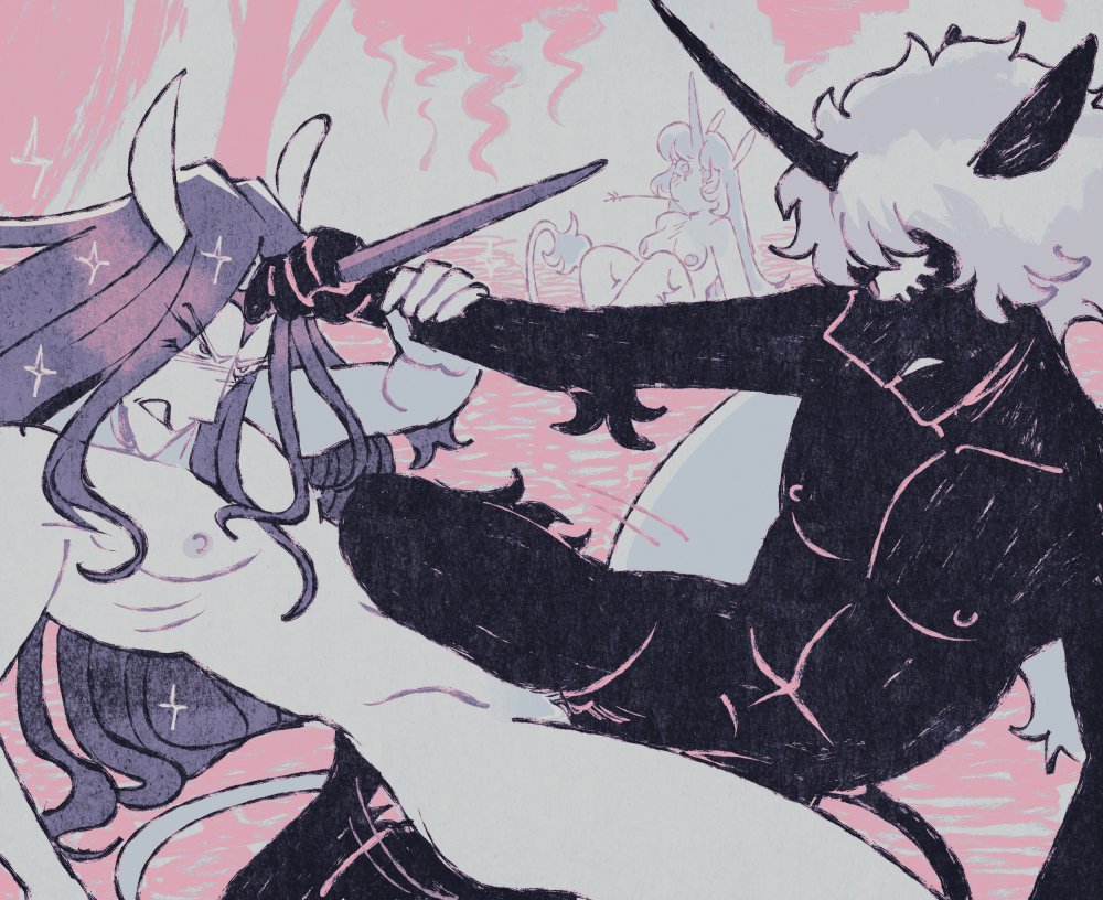 taylor_titmouse's tweet photo. One might expect they'd fight with their horns, but unicorns would never be so vulgar as to draw blood, even with such a pretty filly on  the line.
(both he/him) https://t.co/Wr0ZSnp9B3
