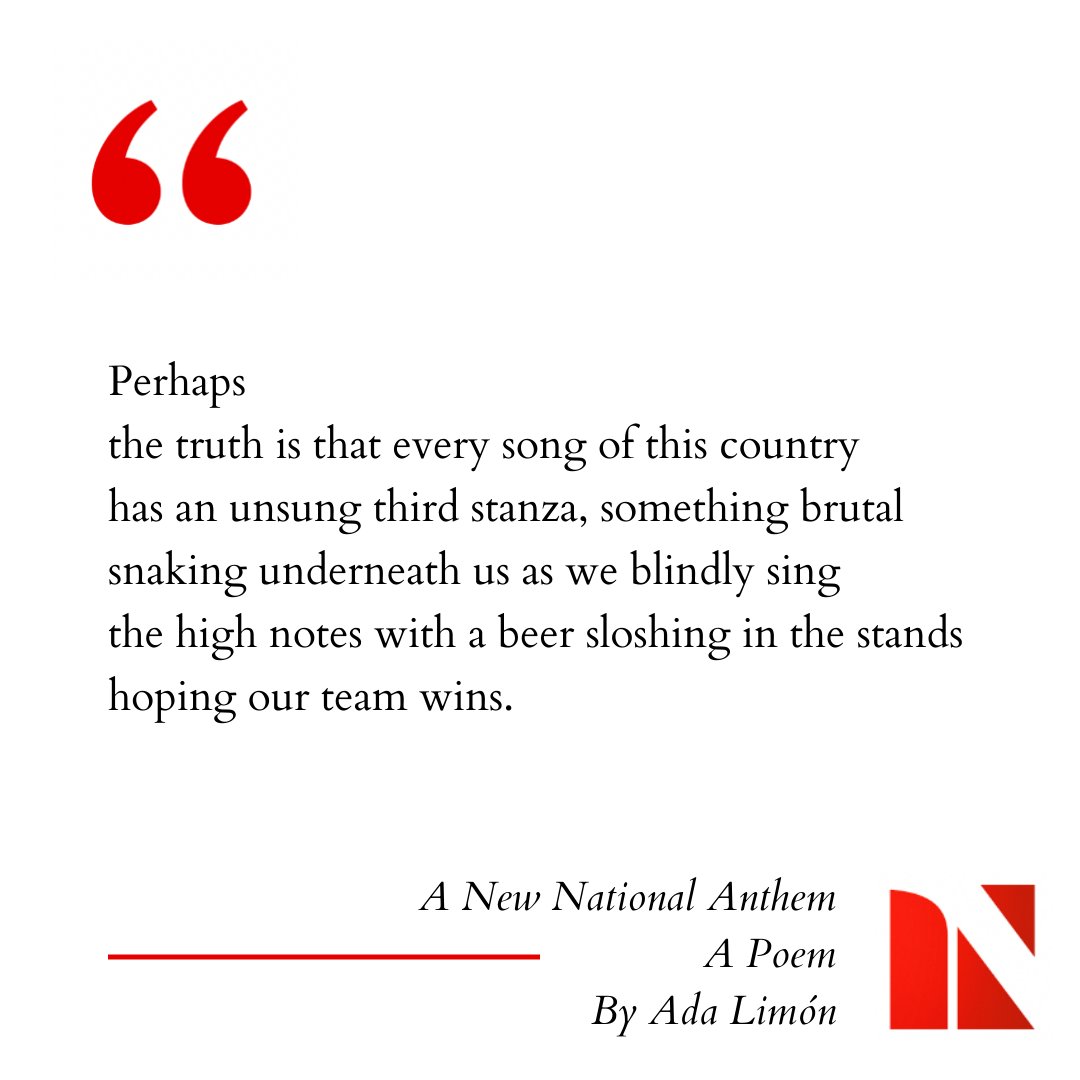 NarrativeMag's tweet photo. Happy Independence Day!
Today is the perfect day to read ''A New National Anthem'' by Ada Limón (@adalimon). The poem is only a click away: https://t.co/V3JZVf98fU
#NarrativeMagazine #americanholiday #whattoreadtoday #lovetoread #poetry https://t.co/tm3tZII9ly