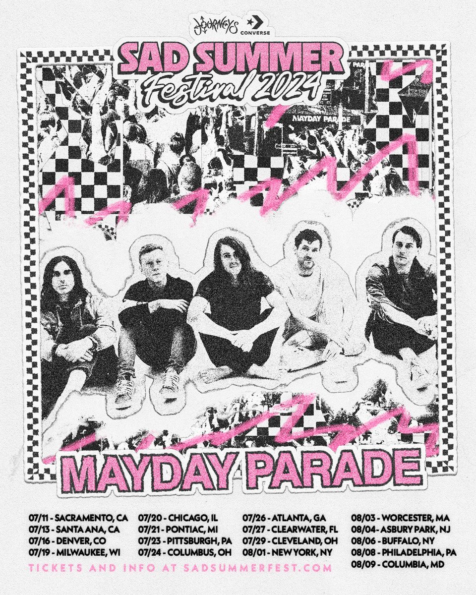 maydayparade's tweet photo. We’re officially ONE MONTH out from the start of @SadSummerFest 2024 presented by @journeys and @Converse! 🩷 Can’t wait to see you out there!

🎟️: https://t.co/5xe8RDFwpm https://t.co/xvaD3Ohkej