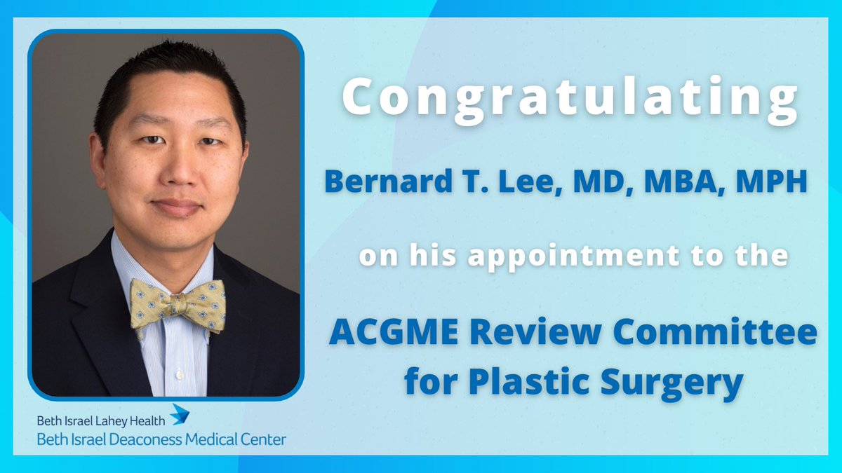 Congratulating Dr. Bernard Lee on his appointment to the Accreditation Council for Graduate Medical Education (ACGME) Review Committee for Plastic Surgery! 🎉

#BIDMC #BILH #plasticsurgery #ACGME