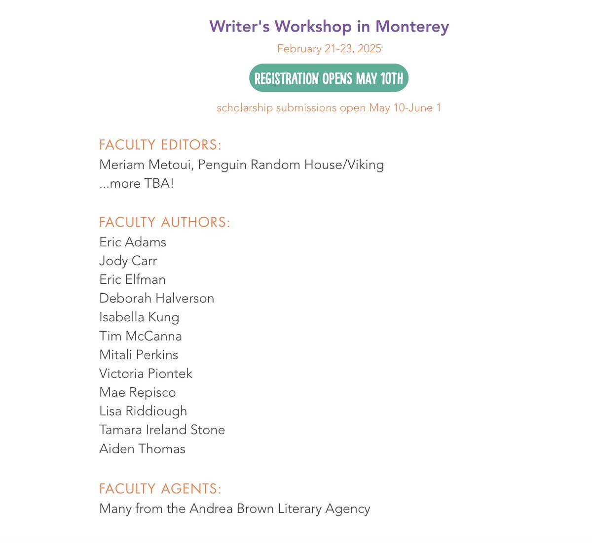 Aiden Thomas 🇵🇸 (@aidenschmaiden) on Twitter photo WRITER FOLKS! my agency (<a href="/AndreaBrownLit/">Andrea Brown Lit</a>) hosts a workshop called Big Sur every year where you team up with published authors, agents and editors to work on your manuscript and applications are OPEN!
AND there's 2 scholarships you can apply for! andreabrownlit.com/big-sur WRITER FOLKS! my agency (<a href="/AndreaBrownLit/">Andrea Brown Lit</a>) hosts a workshop called Big Sur every year where you team up with published authors, agents and editors to work on your manuscript and applications are OPEN!
AND there's 2 scholarships you can apply for! andreabrownlit.com/big-sur