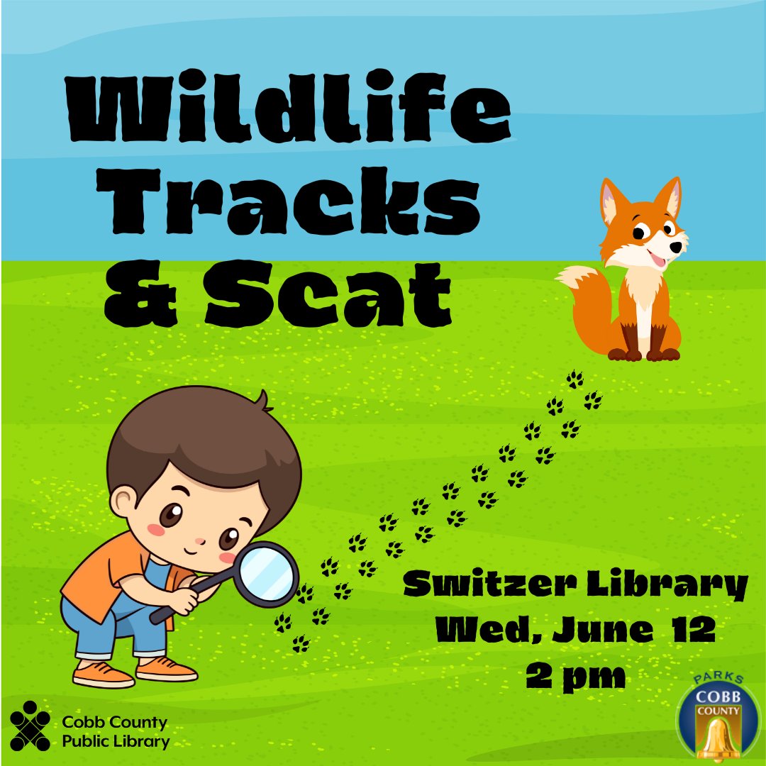 cobblibrary's tweet image. In our Wildlife Tracks &amp;amp; Scat class, kids will become nature detectives, learning how to identify different animal tracks and scat. We&apos;ll explore the fascinating stories these signs tell us about the animals that roam our surroundings.

#SwitzerLibrary | Wed, June 12 | 2 pm