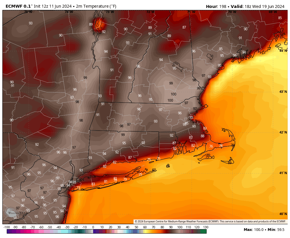 Next week's heatwave looking quite likely.  All models honing in on very hot air arriving midweek.  I would recommend to check your A/C in the next week and be sure it is working well.