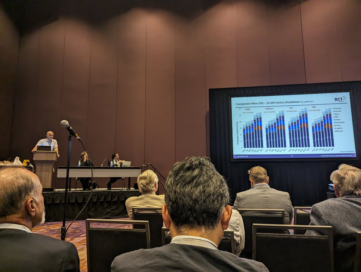 miliba01's tweet photo. Interesting perspective @IEEEPVSC @IEEEorg (#PVSC) by Peter Fath, CEO of RCT Solutions, on the cost-of-ownership across countries and silicon technologies. 

Great discussions afterwards with Dirk Weiss from @FirstSolar (CdTe) and Radovan Kopecek (Si) from ISC Konstanz. #gosolar https://t.co/Dkwp2dTsWg