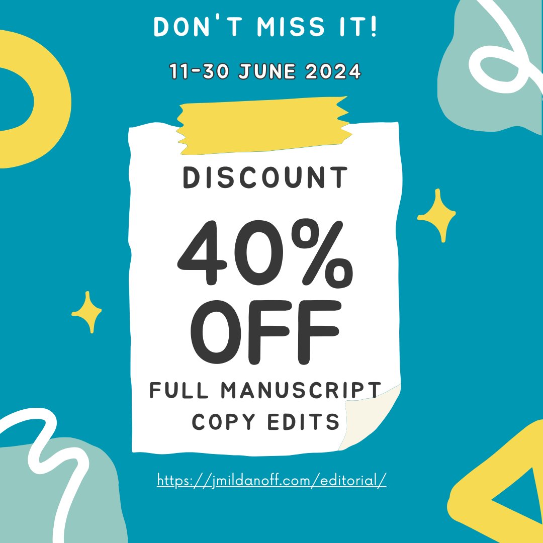 Celebrating my showcase yesterday 𝘈𝘕𝘋 Pride month 🏳️‍🌈, I'm running a promo for full manuscript copy edits. 

The 40% discount is valid if you book with me 11-30 June.

Check my website for testimonials and more info:
jmildanoff.com/editorial/
#writingcommunity